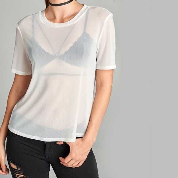 🖤 SALE 🖤 Sheer White Short Sleeve Tee - Picture 1 of 3